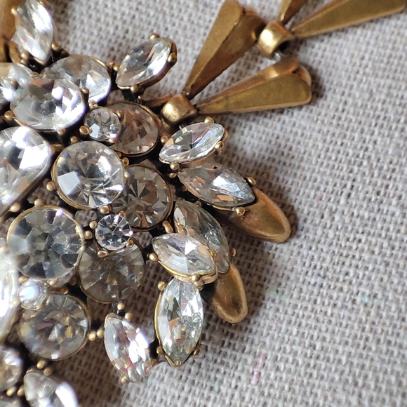 J. Crew Art Deco Revival Brass Tone Clear Stone Statement Necklace Reproduction - Picture 13 of 16